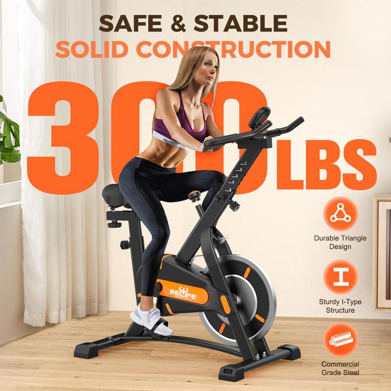 RELIFE REBUILD YOUR LIFE Indoor Cycling Bike Exercise Bike with LCD Monitor Stationary Bike for Home Gym Cardio Workout Training Christmas Gift