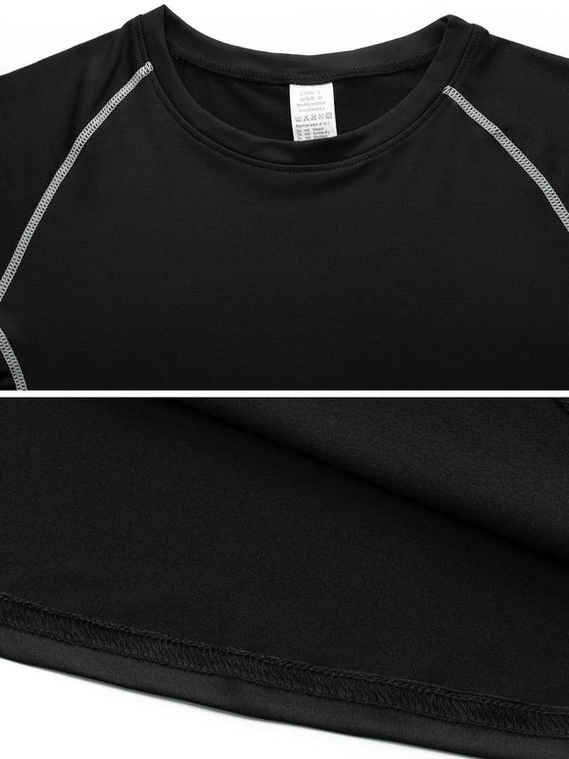 Men'S Contrast Binding round Neck Compression Sports Tee, Athletic Clothes, Quick Drying Breathable Crew Neck Short Sleeve T-Shirt for Running Gym Workout, Compression Shirts, Fall Outfits, Casual Sporty Top, Fallfreshness Clothes