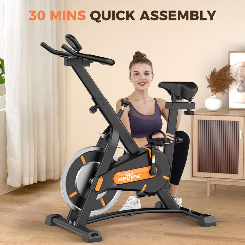 RELIFE REBUILD YOUR LIFE Indoor Cycling Bike Exercise Bike with LCD Monitor Stationary Bike for Home Gym Cardio Workout Training Christmas Gift