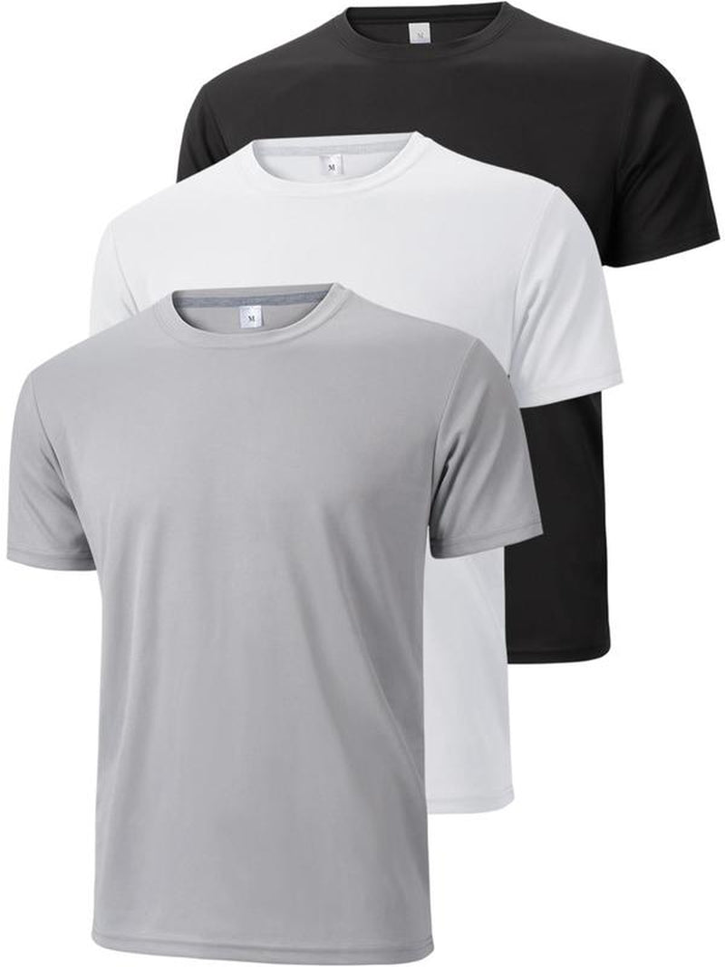 Men'S Plain round Neck Short Sleeve Sports Tee Summer Clothes, Gym Tops Regular Fit Casual Breathable Quick Drying T-Shirt, Men Sportswear for Gym Workout Running