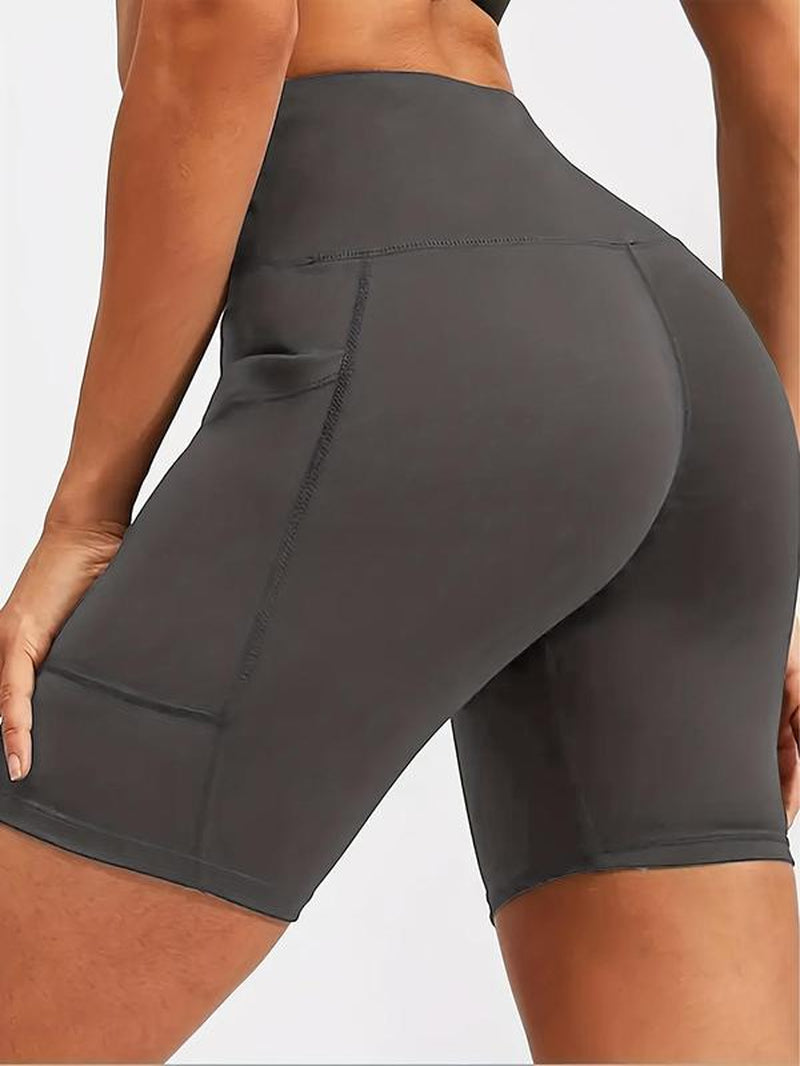 Women'S Plain High Waist Pocket Sports Gym Shorts, Comfy Breathable Tummy Control Biker Shorts for Workout Yoga Running Exercise, Ladies Sportswear Clothing for Summer, Summer Sports Bottoms